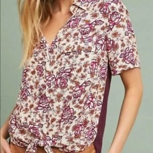 Porridge Tie Front High Low Hem - Picture 1 of 8